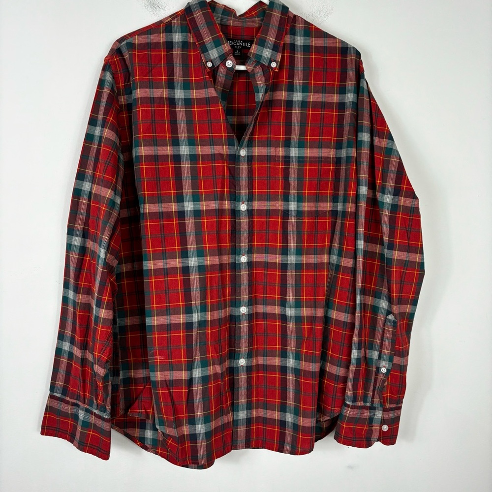 J. Crew Mercantile Flex Button Up Mens L Red Plaid Long Sleeve Classic Outdoor
